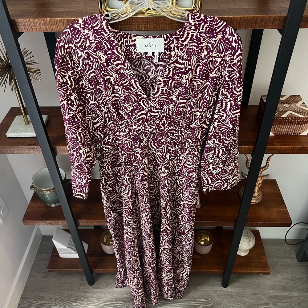 BA&SH Loa Midi dress in purple ivory print women’s size US 8 INT L - Picture 6 of 11